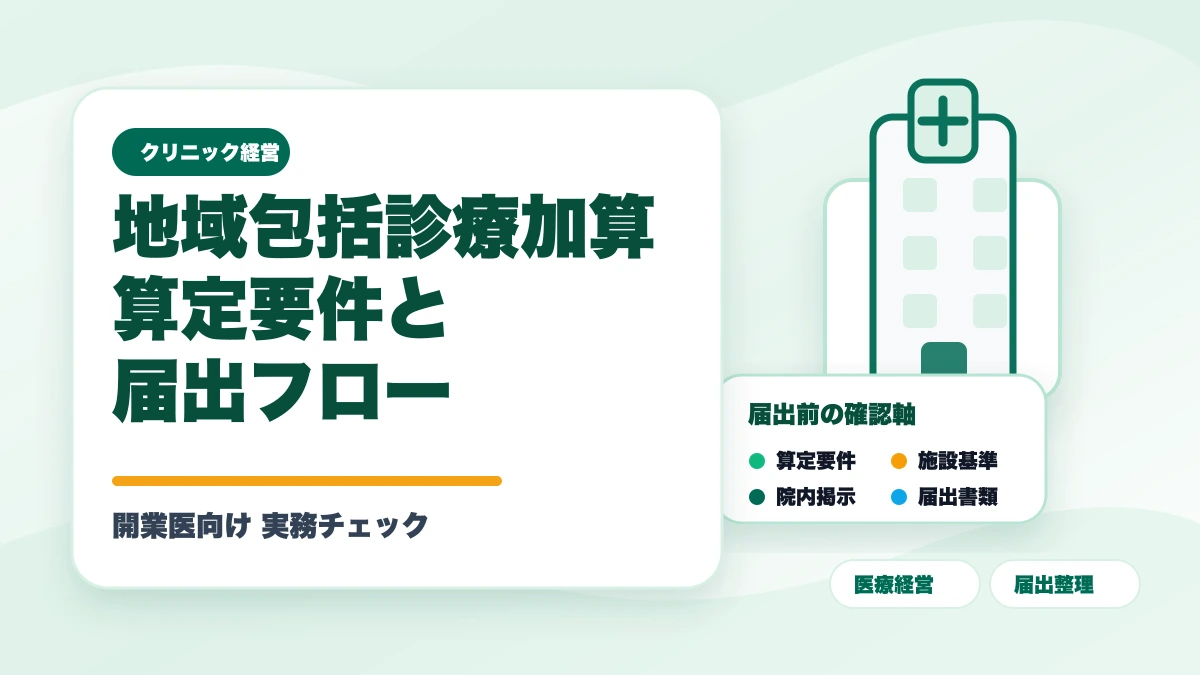 地域包括診療加算の算定要件と届出フローを整理したクリニック経営向けアイキャッチ画像